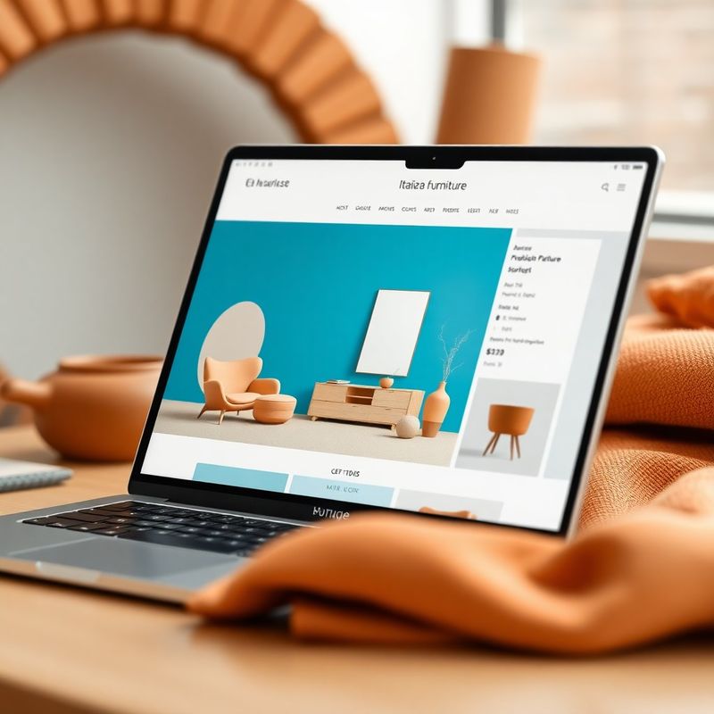 Mockup di pagina prodotto e-commerce di arredamento su laptop